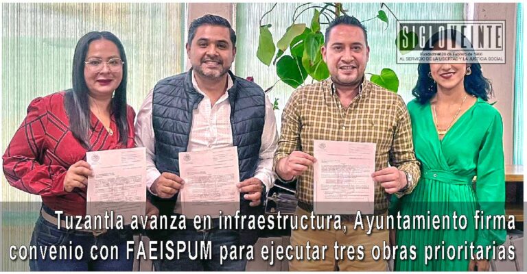 Tuzantla avanza en infraestructura, Ayuntamiento firma convenio con FAEISPUM para ejecutar tres obras prioritarias