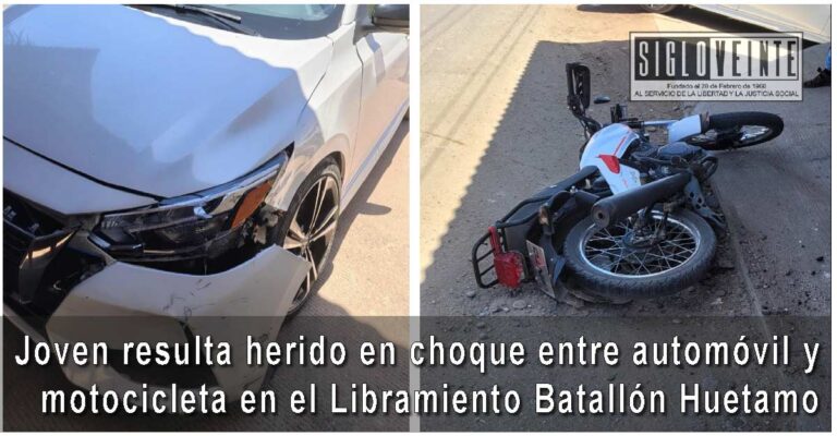 Joven resulta herido en choque entre automóvil y motocicleta en el Libramiento Batallón Huetamo