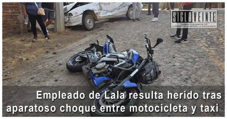 Empleado de Lala resulta herido tras aparatoso choque entre motocicleta y taxi
