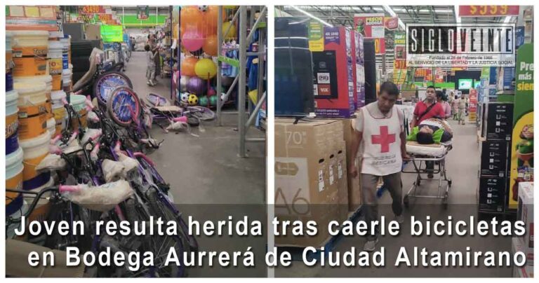 Joven resulta herida tras caerle bicicletas en Bodega Aurrerá de Ciudad Altamirano