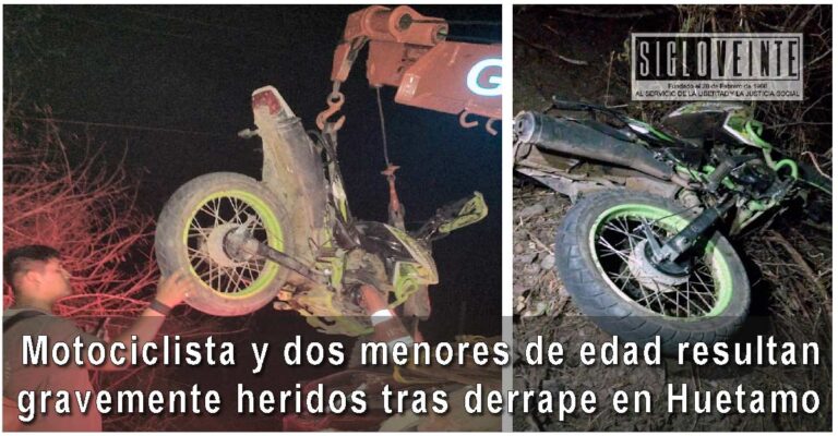Motociclista y dos menores de edad resultan gravemente heridos tras derrape en Huetamo