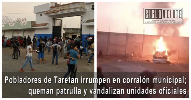 Pobladores de Taretan irrumpen en corralón municipal; queman patrulla y vandalizan unidades oficiales