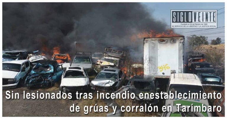 Sin lesionados tras incendio en establecimiento de grúas y corralón en Tarímbaro
