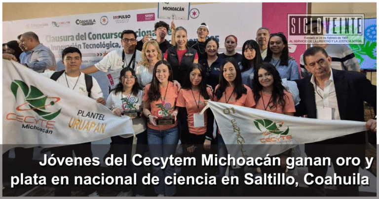 Jóvenes del Cecytem Michoacán ganan oro y plata en nacional de ciencia en Saltillo, Coahuila