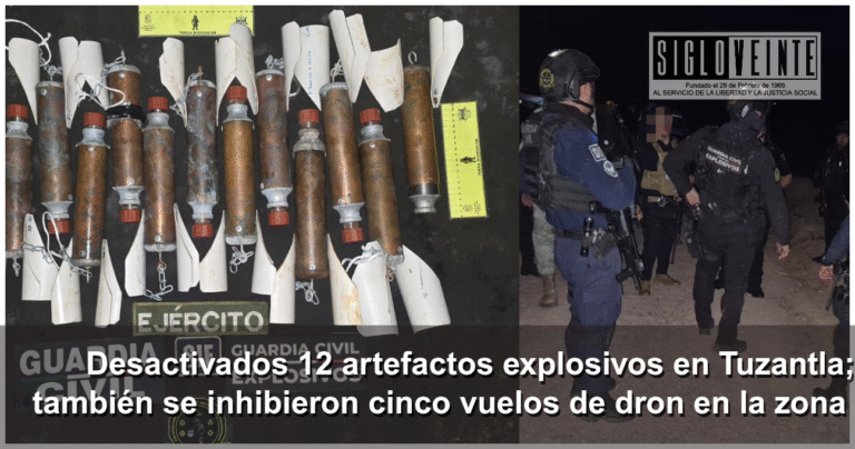 Desactivados 12 artefactos explosivos en Tuzantla; también se inhibieron cinco vuelos de dron en la zona