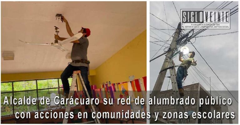 Alcalde de Carácuaro su red de alumbrado público con acciones en comunidades y zonas escolares