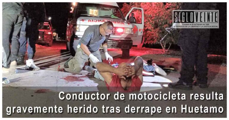 Conductor de motocicleta resulta gravemente herido tras derrape en Huetamo