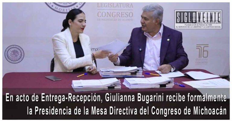 En acto de Entrega-Recepción, Giulianna Bugarini recibe formalmente la Presidencia de la Mesa Directiva del Congreso de Michoacán