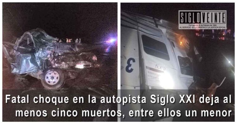 Fatal choque en la autopista Siglo XXI deja al menos cinco muertos, entre ellos un menor