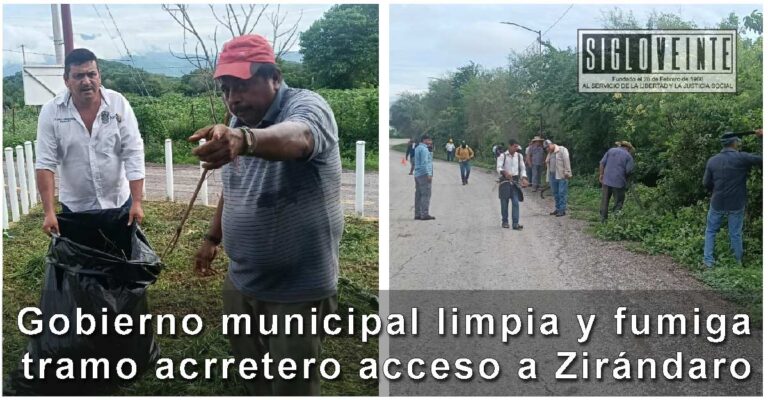 Gobierno municipal limpia y fumiga tramo acrretero acceso a Zirándaro