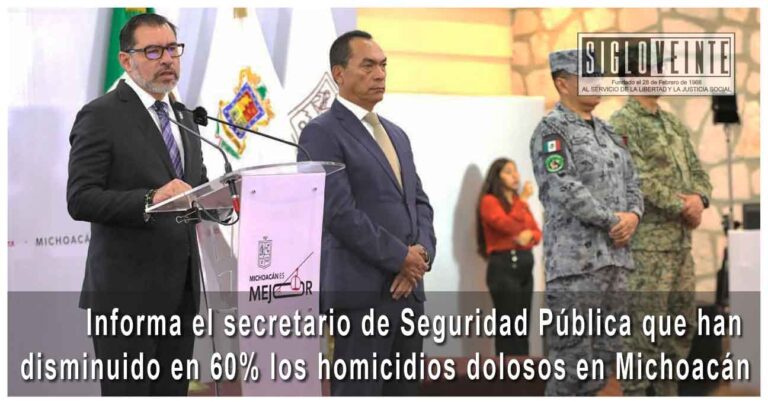 Informa el secretario de Seguridad Pública que han disminuido en 60% los homicidios dolosos en Michoacán