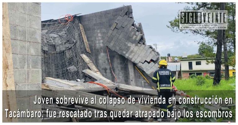 Joven sobrevive al colapso de vivienda en construcción en Tacámbaro