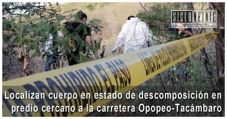 Localizan cuerpo en estado de descomposición en predio cercano a la carretera Opopeo-Tacámbaro