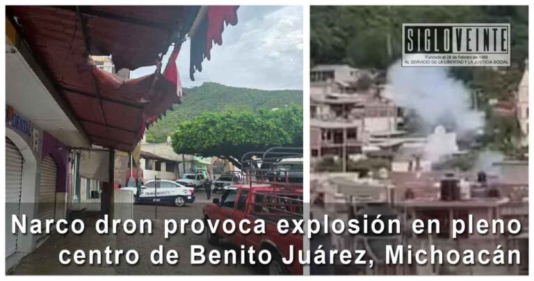 Narco dron provoca explosión en pleno centro de Benito Juárez, Michoacán