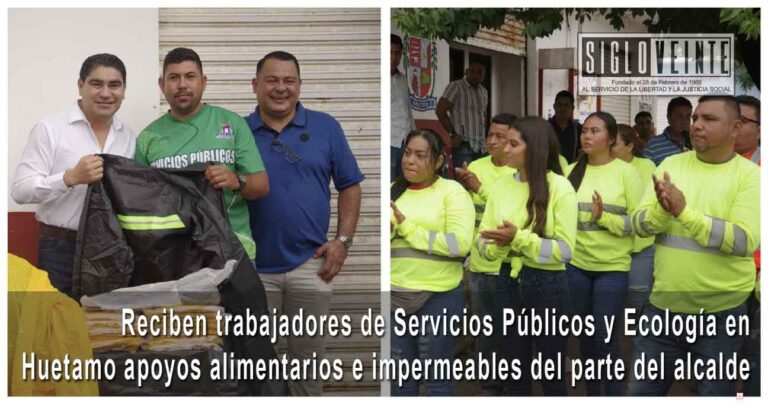 Reciben trabajadores de Servicios Públicos y Ecología en Huetamo apoyos alimentarios e impermeables del parte del alcalde