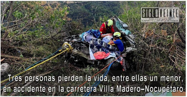 Tres personas pierden la vida, entre ellas un menor, en accidente en la carretera Villa Madero Nocupétaro
