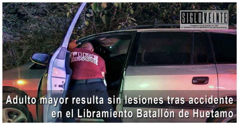 Adulto mayor resulta sin lesiones tras accidente en el Libramiento Batallón de Huetamo
