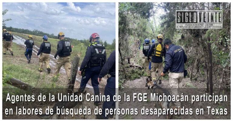 Agentes de la Unidad Canina de la FGE Michoacán participan en labores de búsqueda de personas desaparecidas en Texas