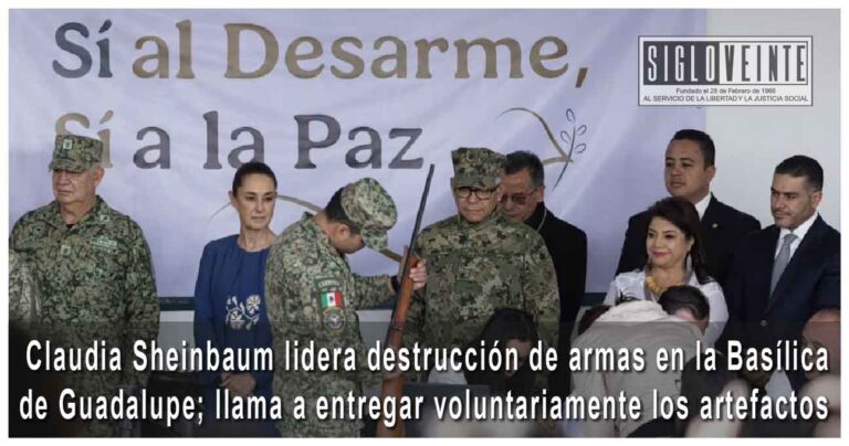 Claudia Sheinbaum lidera destrucción de armas en la Basílica de Guadalupe; llama a entregar voluntariamente los artefactos