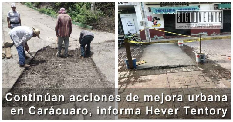 Continúan acciones de mejora urbana en Carácuaro, informa Hever Tentory