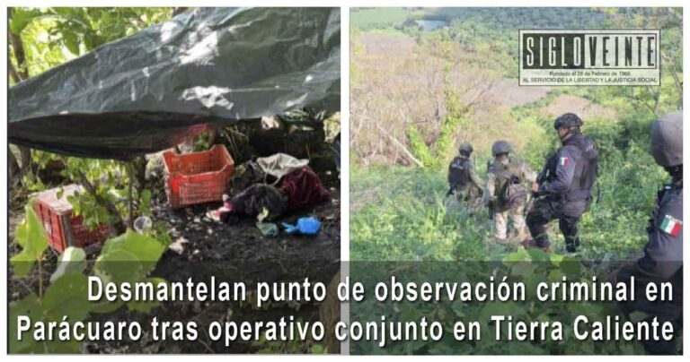 Desmantelan punto de observación criminal en Parácuaro tras operativo conjunto en Tierra Caliente