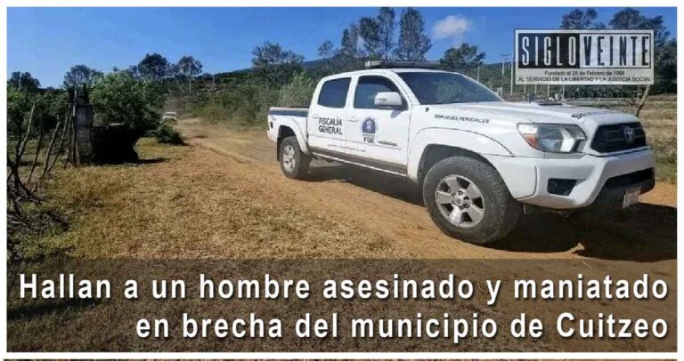 Hallan a un hombre asesinado y maniatado en brecha del municipio de Cuitzeo