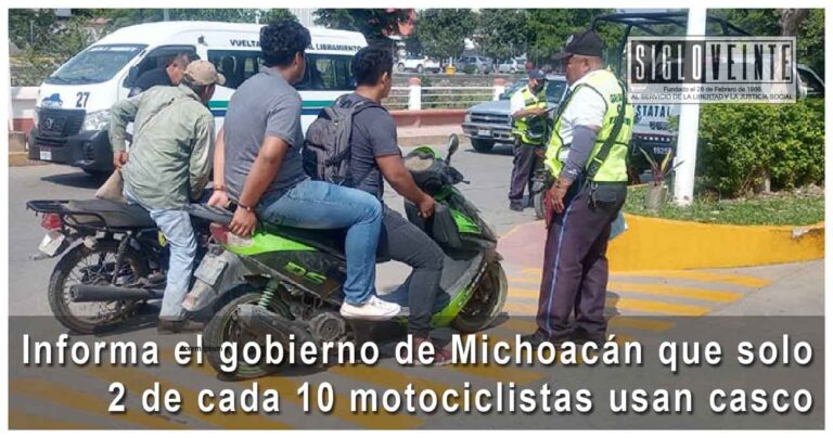 Informa el gobierno de Michoacán que solo 2 de cada 10 motociclistas usan casco