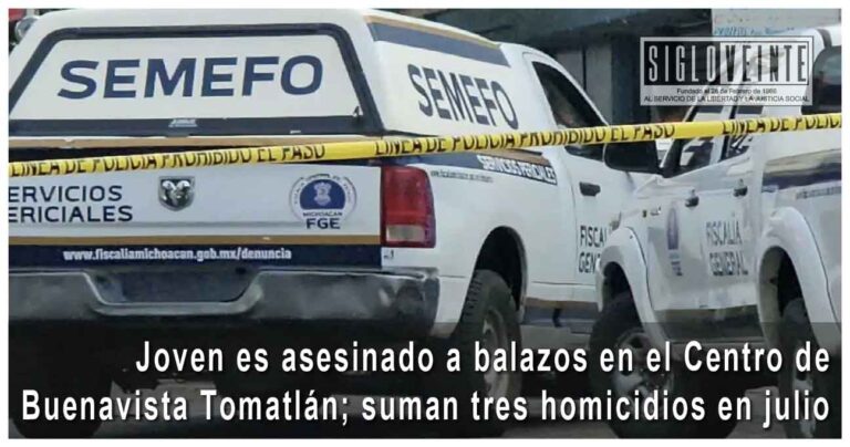 Joven es asesinado a balazos en el Centro de Buenavista Tomatlán; suman tres homicidios en julio