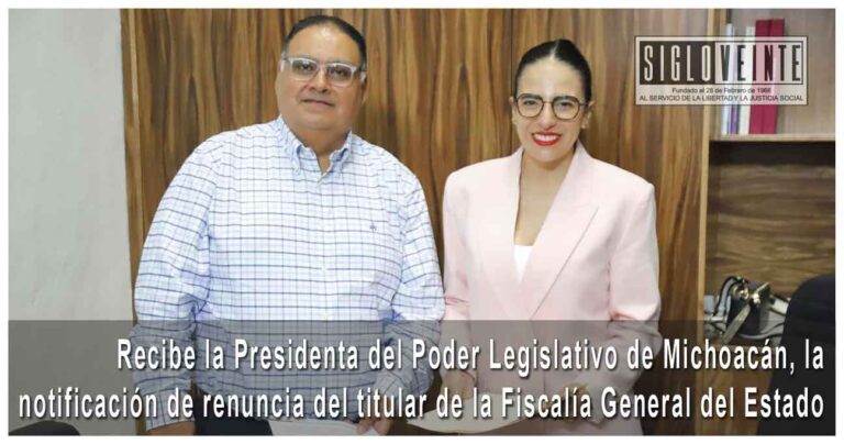 Recibe la Presidenta del Poder Legislativo de Michoacán, la notificación de renuncia del titular de la Fiscalía General del Estado