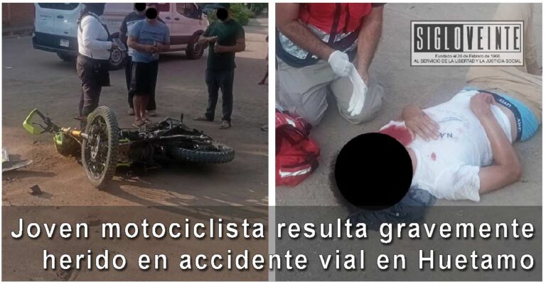 Joven motociclista resulta gravemente herido en accidente vial en Huetamo