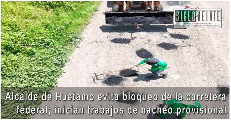 Alcalde de Huetamo evita bloqueo de la carretera federal; inician trabajos de bacheo provisional