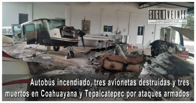 Autobús incendiado, tres avionetas destruidas y tres muertos en Coahuayana y Tepalcatepec por ataques armados