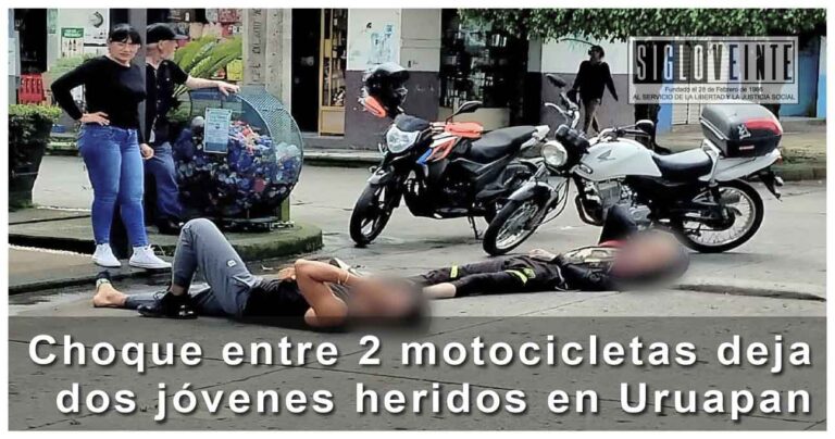 Choque entre 2 motocicletas deja dos jóvenes heridos en Uruapan