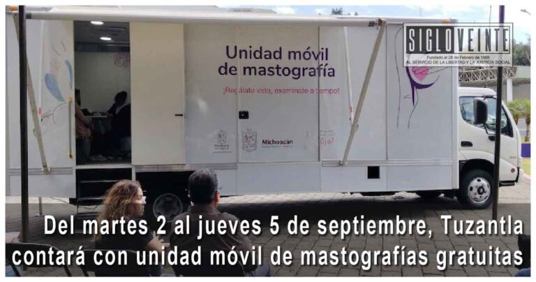 Del martes 2 al jueves 5 de septiembre, Tuzantla contará con unidad móvil de mastografías gratuitas