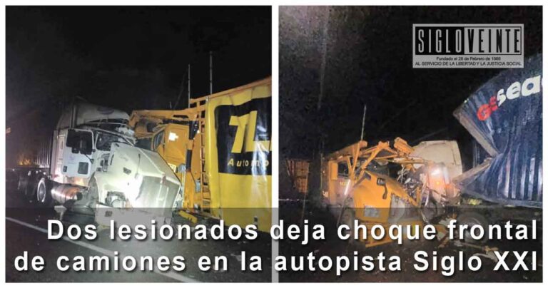 Dos lesionados deja choque frontal de camiones en la autopista Siglo XXI