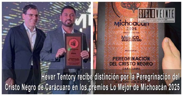 Hever Tentory recibe distinción por la Peregrinación del Cristo Negro de Carácuaro en los premios Lo Mejor de Michoacán 2025