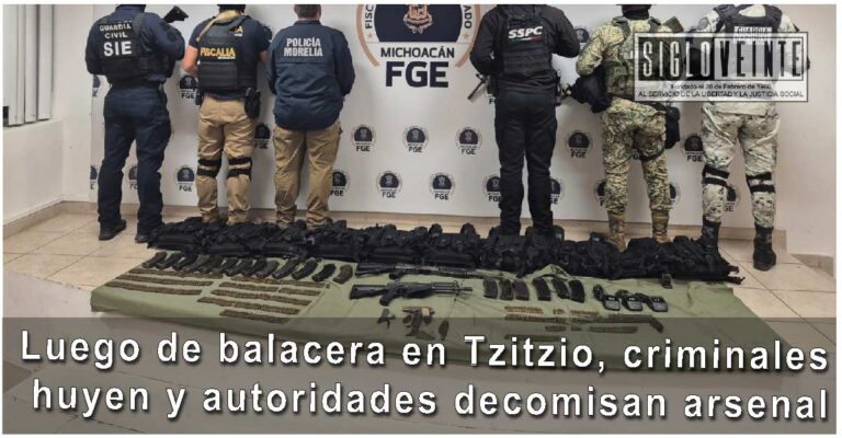 Luego de balacera en Tzitzio, criminales huyen y autoridades decomisan arsenal