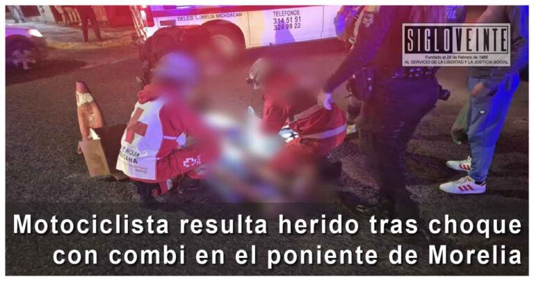 Motociclista resulta herido tras choque con combi en el poniente de Morelia