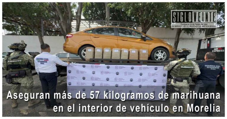 Aseguran más de 57 kilogramos de marihuana en el interior de vehículo en Morelia
