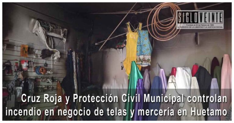 Cruz Roja y Protección Civil Municipal controlan incendio en negocio de telas y mercería en Huetamo