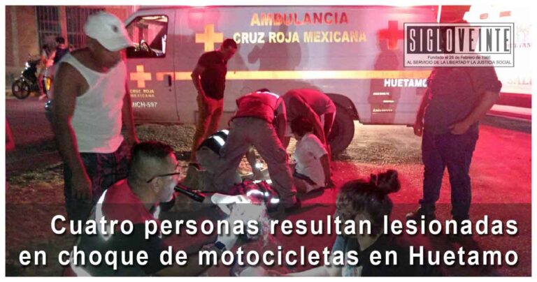 Cuatro personas resultan lesionadas en choque de motocicletas en Huetamo