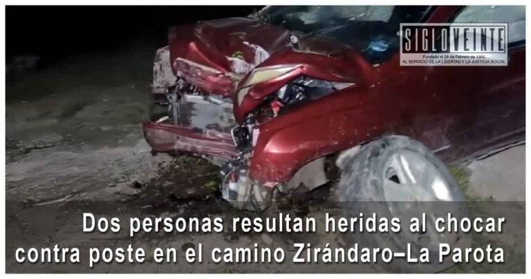 Dos personas resultan heridas al chocar contra poste en el camino Zirándaro–La Parota