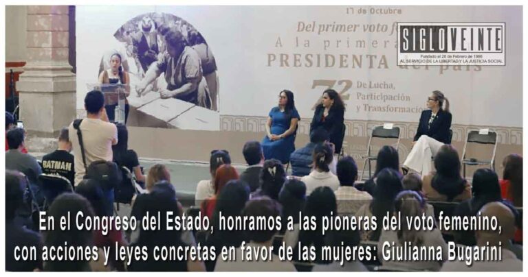 En el Congreso del Estado, honramos a las pioneras del voto femenino, con acciones y leyes concretas en favor de las mujeres: Giulianna Bugarini