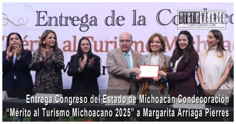 Entrega Congreso del Estado de Michoacán Condecoración “Mérito al Turismo Michoacano 2025” a Margarita Arriaga Pierres
