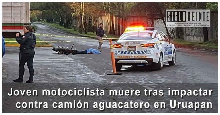 Joven motociclista muere tras impactar contra camión aguacatero en Uruapan