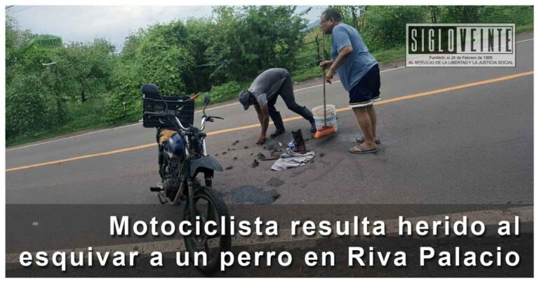 Motociclista resulta herido al esquivar a un perro en Riva Palacio