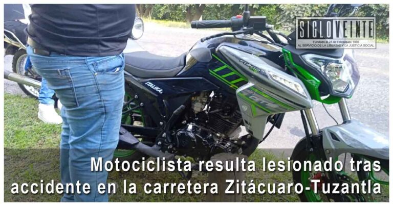 Motociclista resulta lesionado tras accidente en la carretera Zitácuaro-Tuzantla