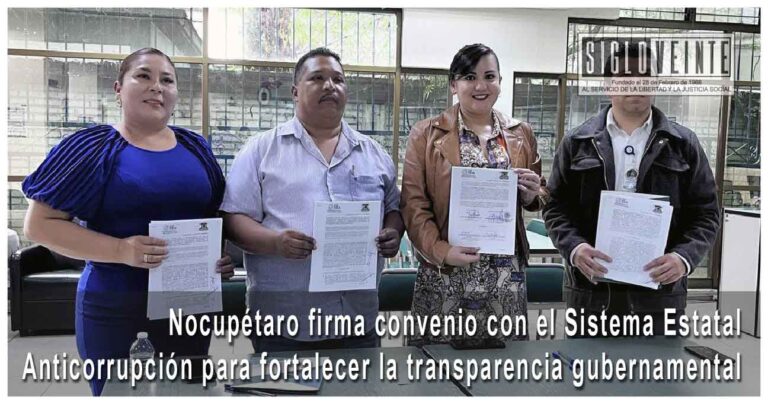Nocupétaro firma convenio con el Sistema Estatal Anticorrupción para fortalecer la transparencia gubernamental