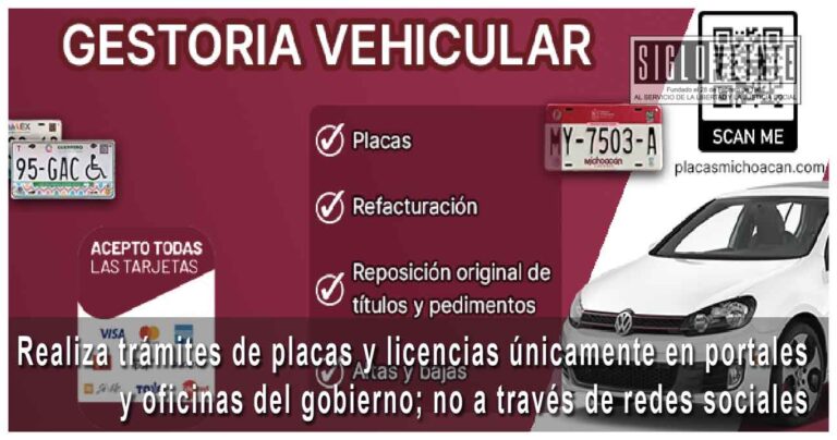 Realiza trámites de placas y licencias únicamente en portales y oficinas del gobierno; no a través de redes sociales
