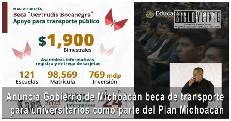 Anuncia Gobierno de Michoacán beca de transporte para universitarios como parte del Plan Michoacán
